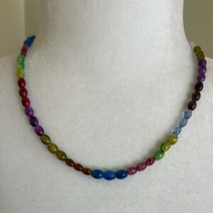 HAND CRAFTED MULTICOLOR RAINBOW BOHO BEADED CHOKER STATEMENT NECKLACE